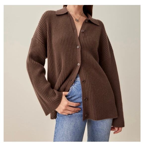 EUC Reformation Cafe Fantino Cashmere Collared Cardigan sz: S - Picture 1 of 16